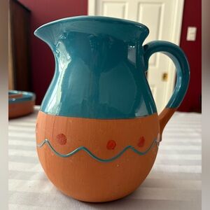 Himark Teal and Terracotta Ceramic Pitcher